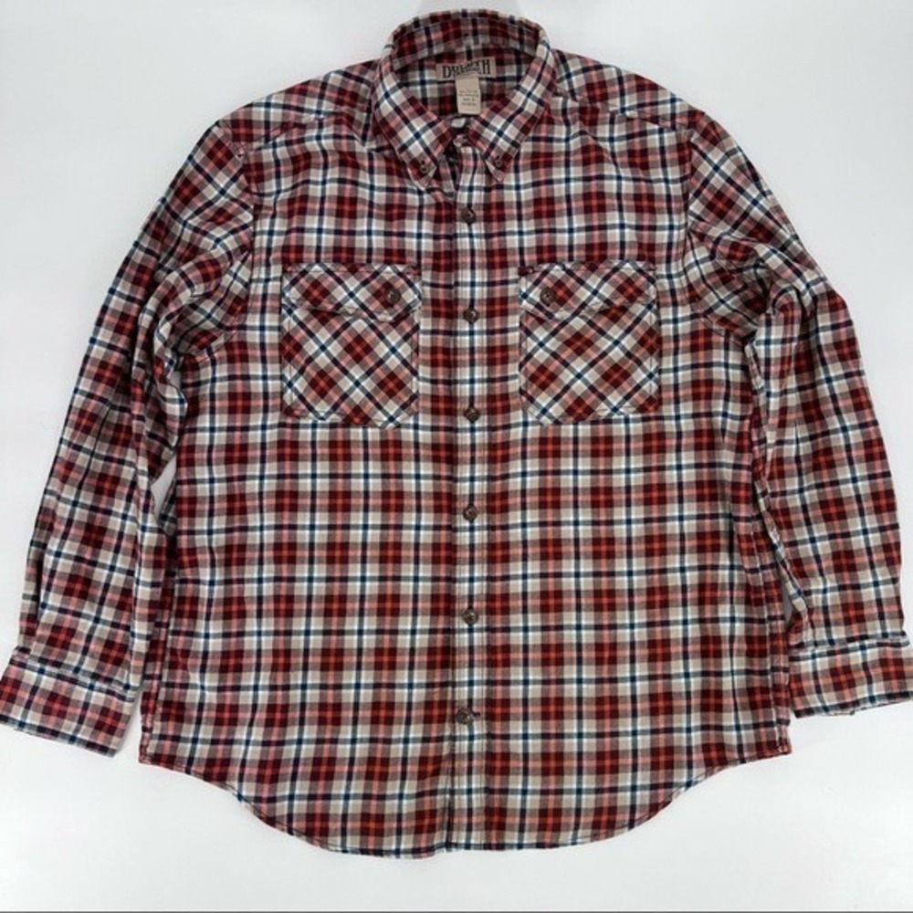 Duluth Trading Co Button Down Shirt Mens Large Red Plaid Flap Pockets Rugged - Picture 3 of 8